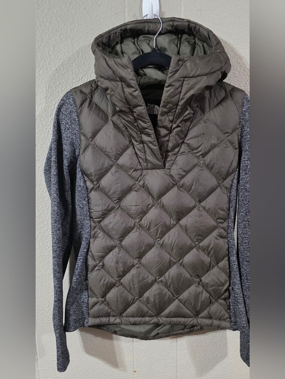 Women's The North Face Harway  Quilted Hooded Pullover Jacket  Olive Green/gray